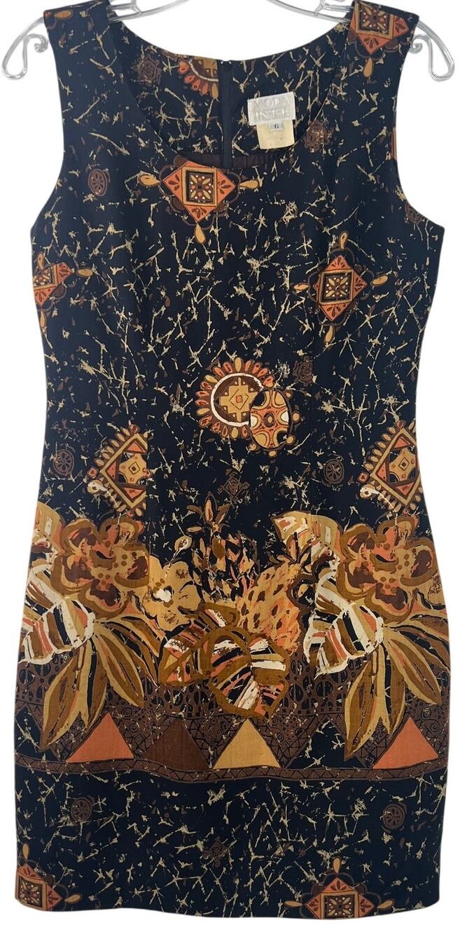 Moda Int'l Vintage Women Midi Dress Floral Abstract Print Night Out Party Size 6